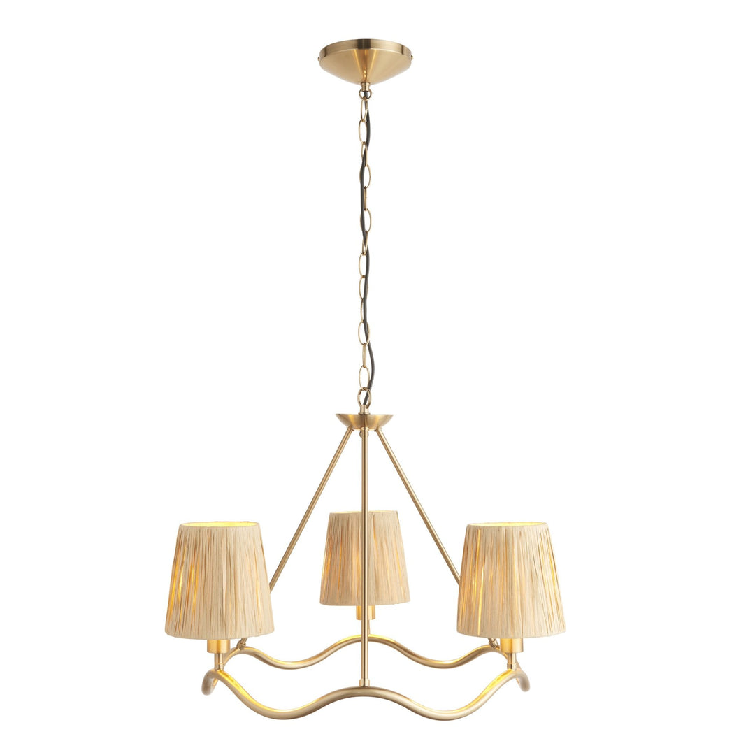 Endon 114213 Wriggle 3 Light Pendant Aged Brass & Natural Shade