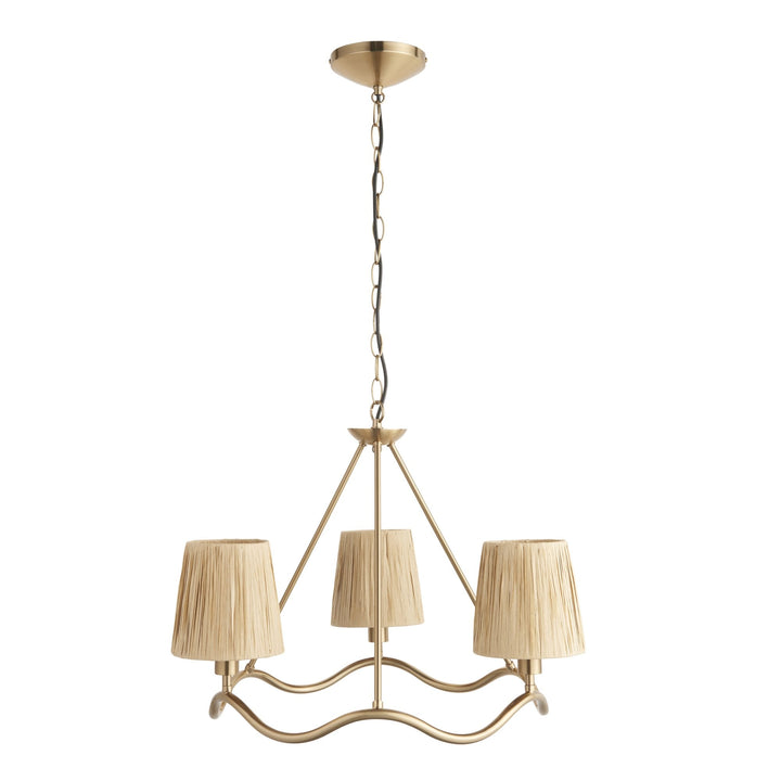 Endon 114213 Wriggle 3 Light Pendant Aged Brass & Natural Shade