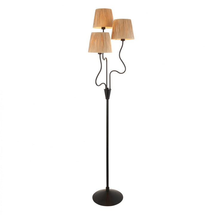 Endon 114221 Wriggle 3 Light Floor Lamp Black & Natural Shade