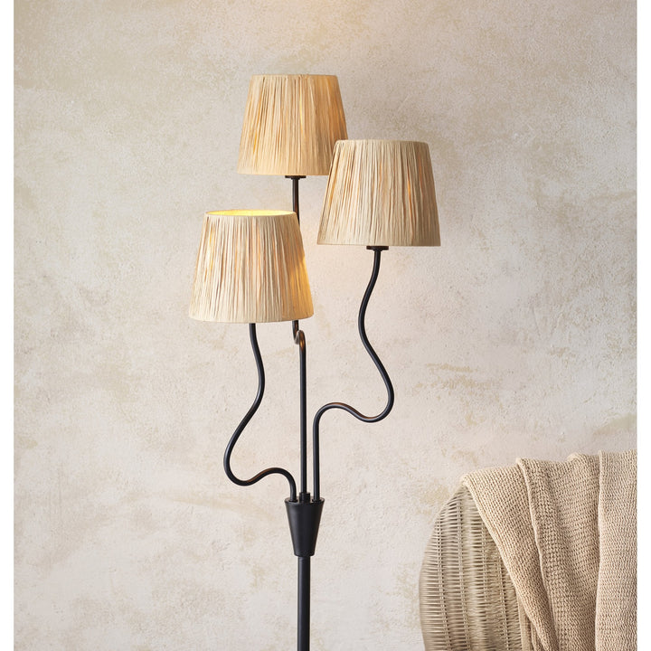 Endon 114221 Wriggle 3 Light Floor Lamp Black & Natural Shade