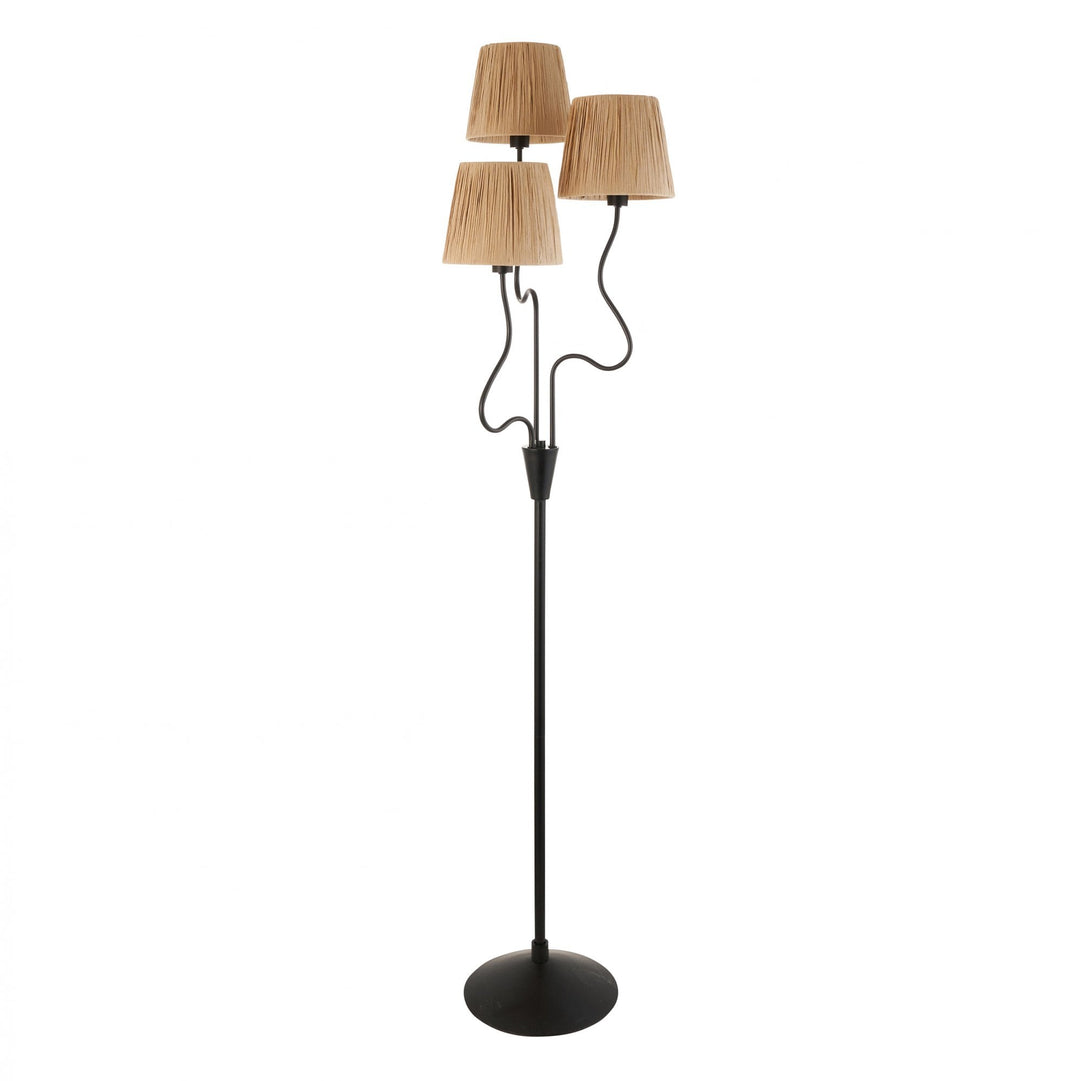 Endon 114221 Wriggle 3 Light Floor Lamp Black & Natural Shade