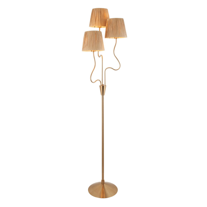 Endon 114222 Wriggle 3 Light Floor Lamp Aged Brass & Natural Shade