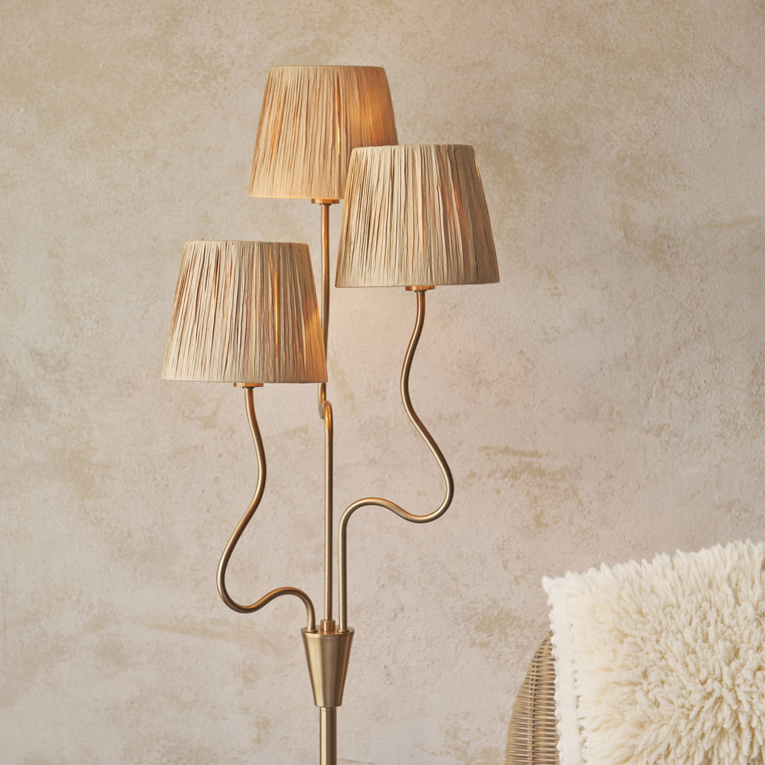 Endon 114222 Wriggle 3 Light Floor Lamp Aged Brass & Natural Shade