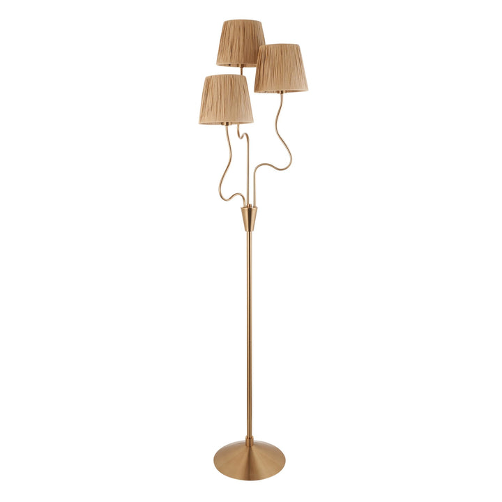 Endon 114222 Wriggle 3 Light Floor Lamp Aged Brass & Natural Shade