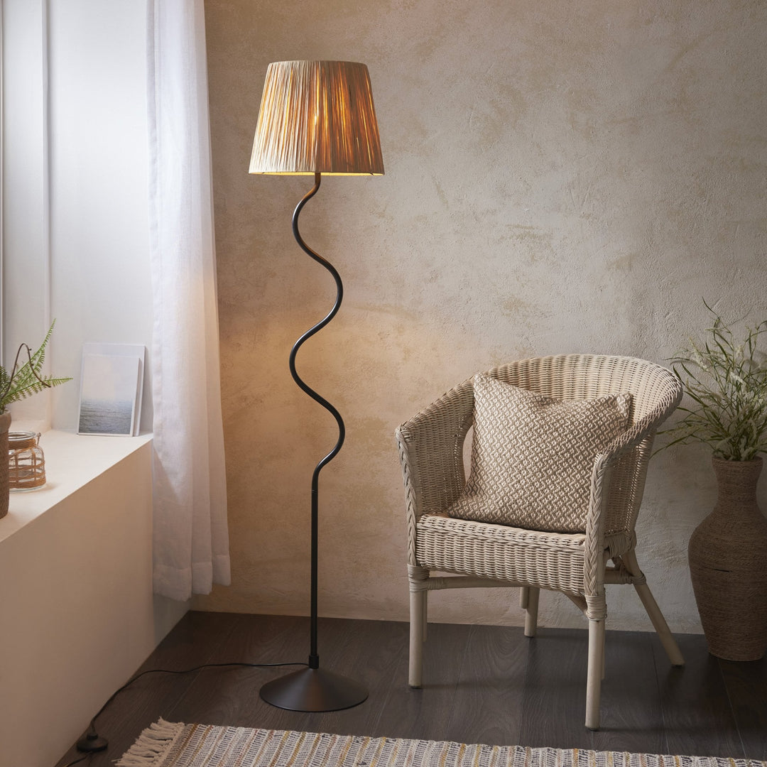 Endon 114223 Wriggle Floor Lamp Black & Natural Shade