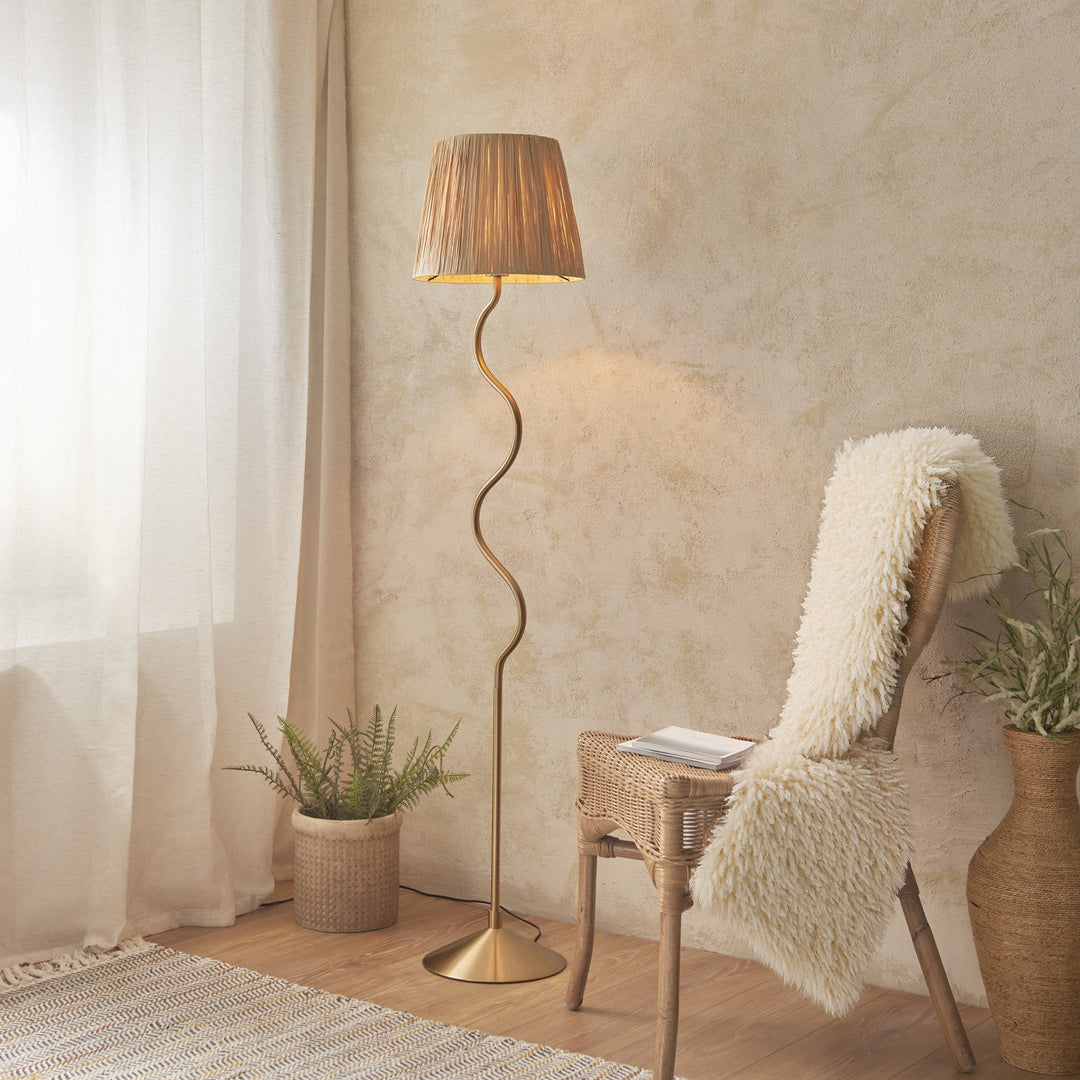 Endon 114224 Wriggle Floor Lamp Aged Brass & Natural Shade