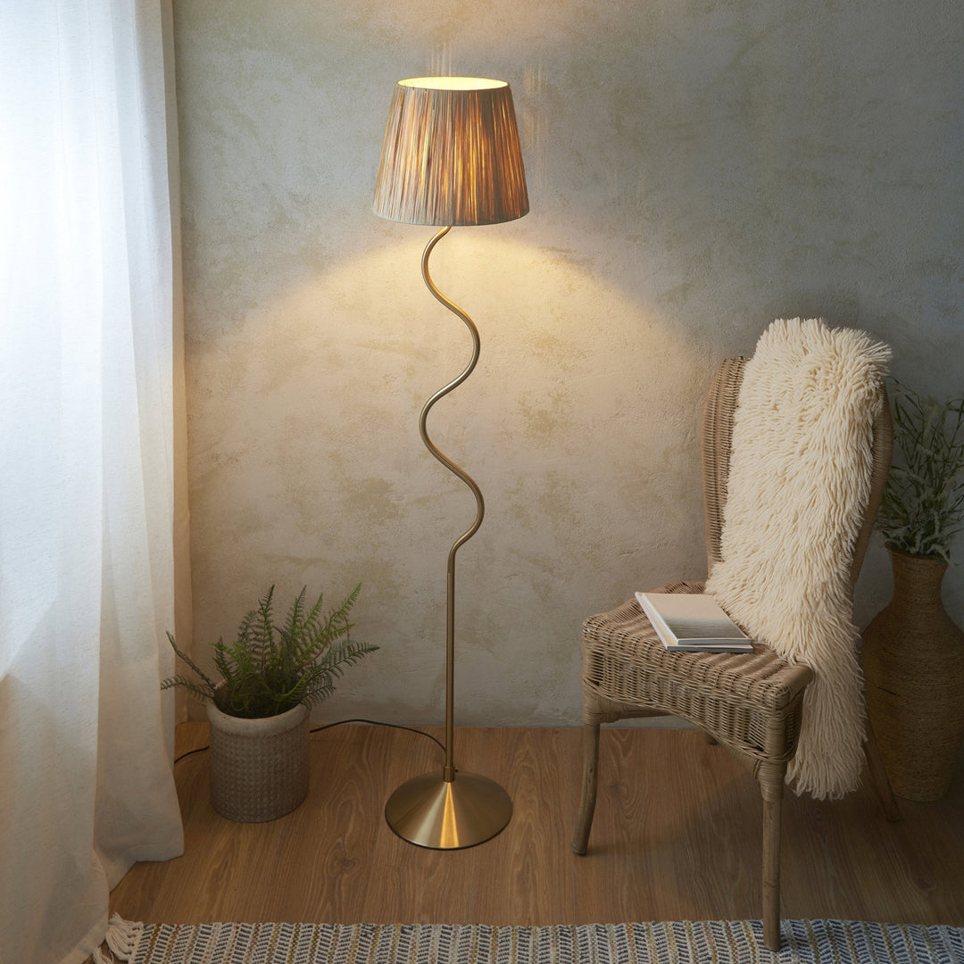 Endon 114224 Wriggle Floor Lamp Aged Brass & Natural Shade