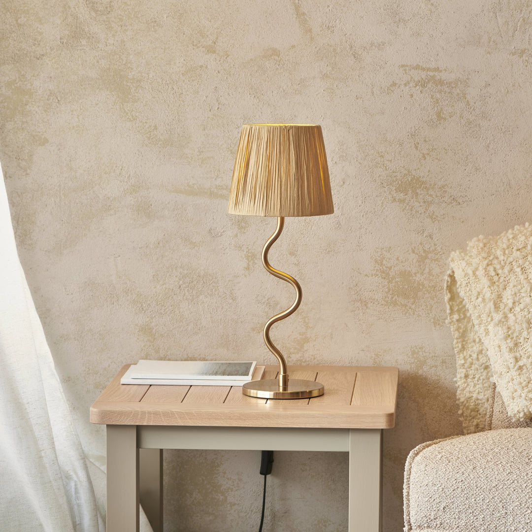 Endon 114225 Wriggle Table Lamp Aged Brass & Natural Shade