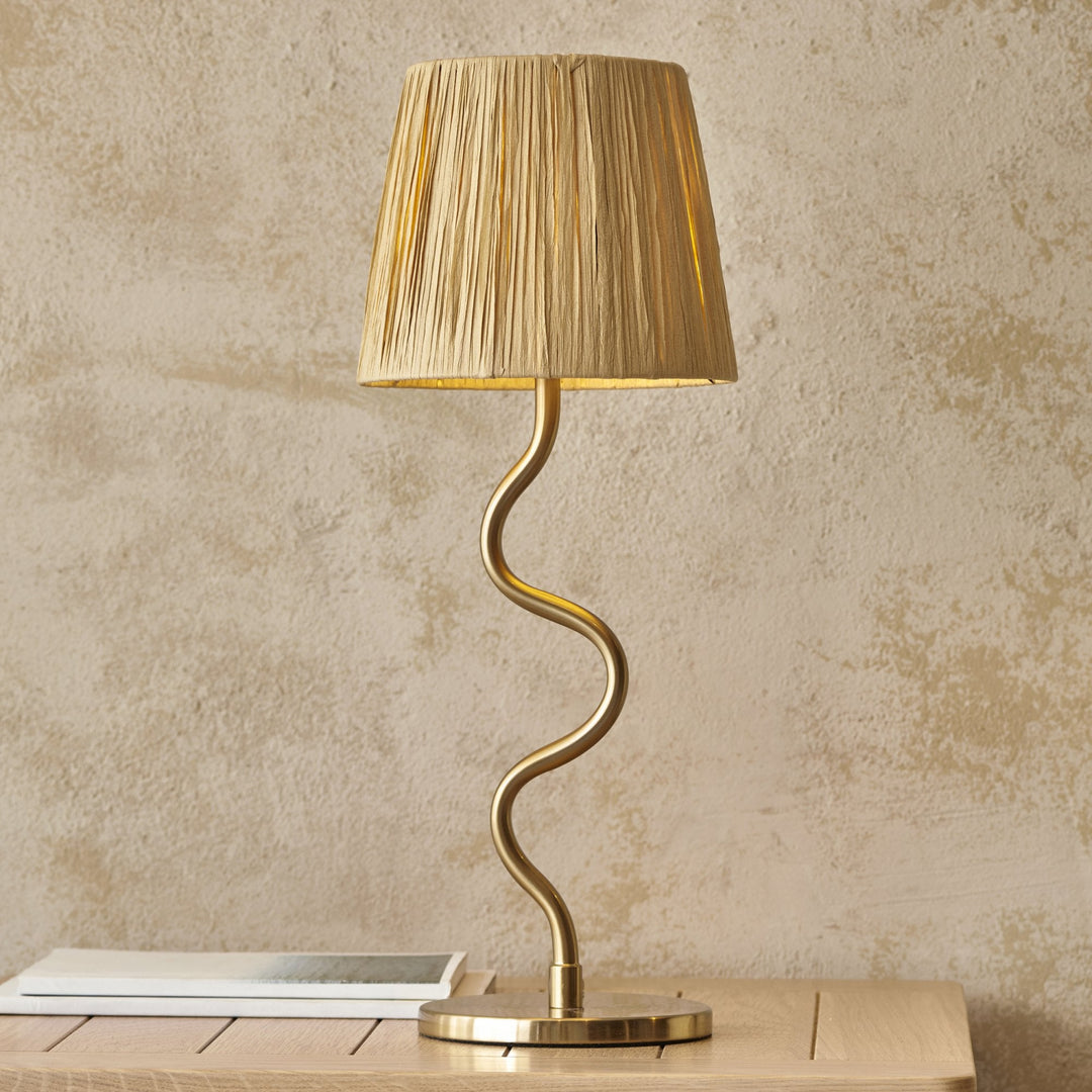 Endon 114225 Wriggle Table Lamp Aged Brass & Natural Shade