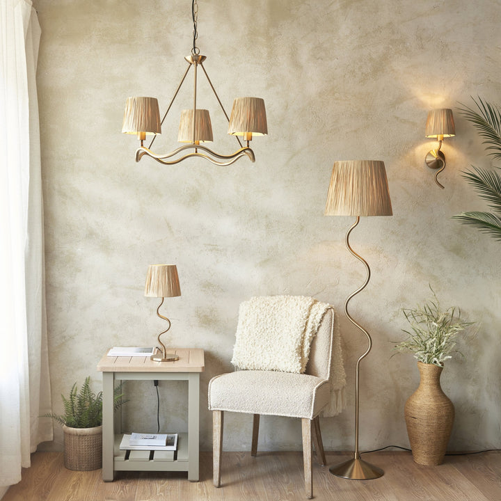 Endon 114225 Wriggle Table Lamp Aged Brass & Natural Shade