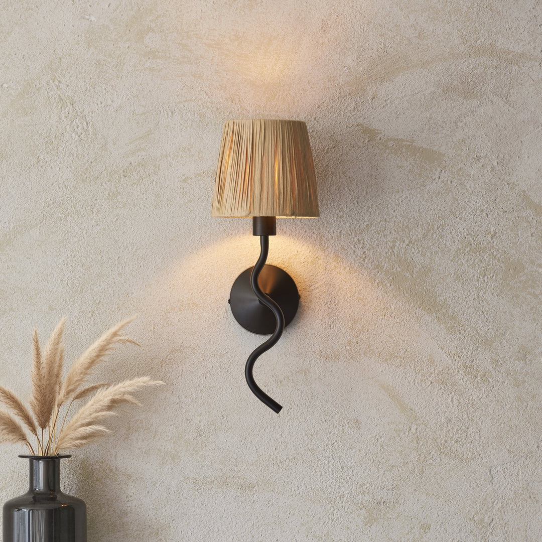 Endon 114226 Wriggle Wall Light Black & Natural Shade