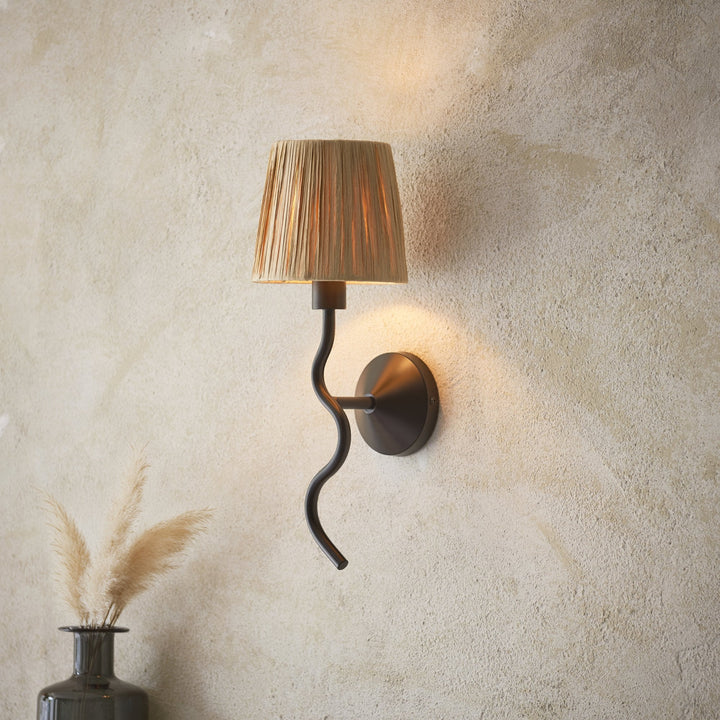 Endon 114226 Wriggle Wall Light Black & Natural Shade