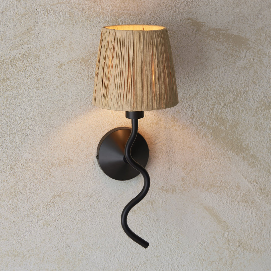 Endon 114226 Wriggle Wall Light Black & Natural Shade