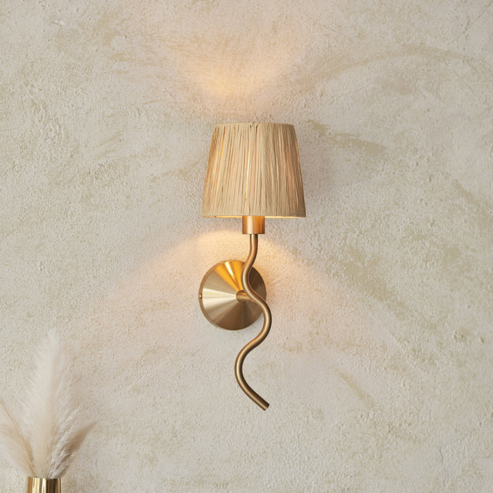 Endon 114227 Wriggle Wall Light Aged Brass & Natural Shade