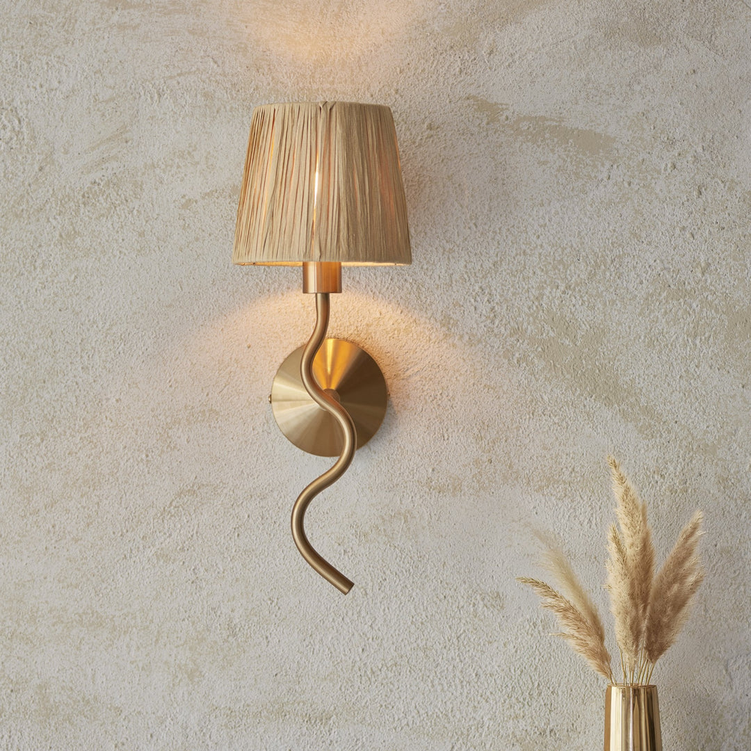 Endon 114227 Wriggle Wall Light Aged Brass & Natural Shade