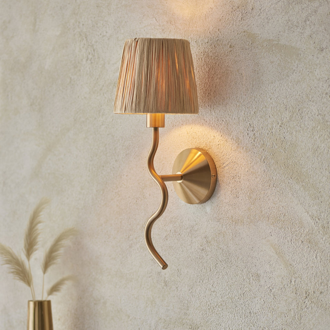 Endon 114227 Wriggle Wall Light Aged Brass & Natural Shade