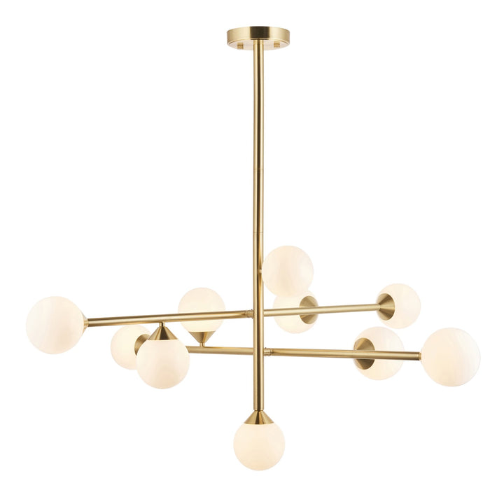 Nelson Lighting NL1406754 10 Light Pendant Satin Brass Plate & Gloss White Glass