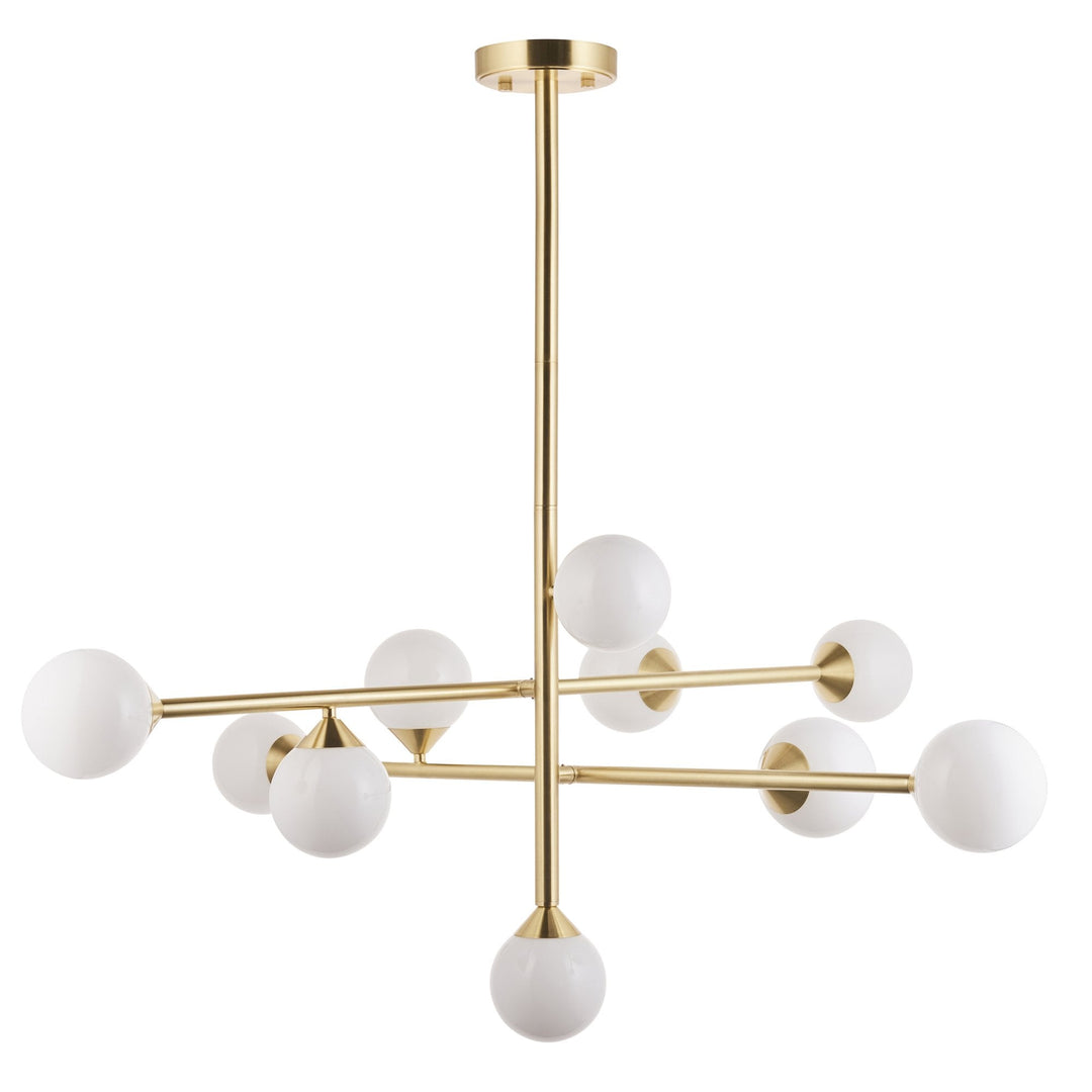 Nelson Lighting NL1406754 10 Light Pendant Satin Brass Plate & Gloss White Glass