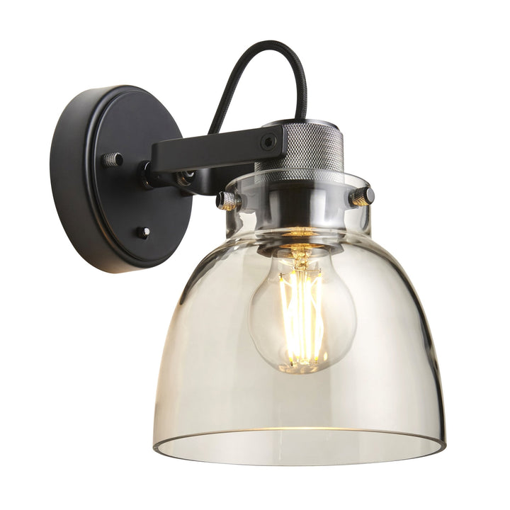 Nelson Lighting NL1407011 1 Light Wall Light Smokey Grey Tinted Glass & Black Chrome Plate