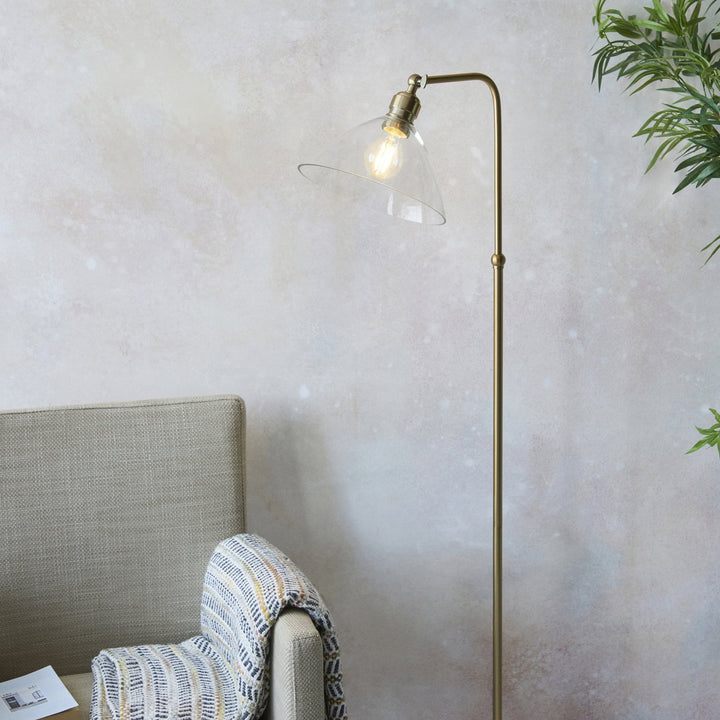 Nelson Lighting NL1407609 1 Light Floor Lamp Antique Brass Plate & Clear Glass