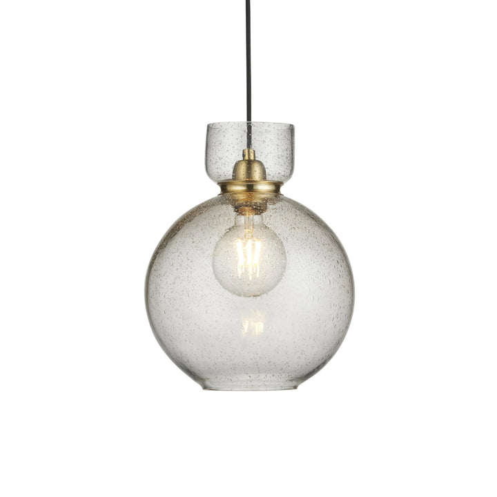 Nelson Lighting NL1407948 1 Light Pendant Brass Plate & Clear Bubble Glass