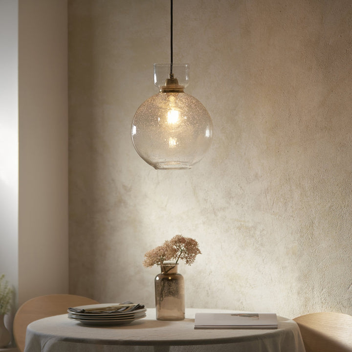 Endon 107948 1 Light Pendant Brass Plate &amp; Clear Bubble Glass (S)
