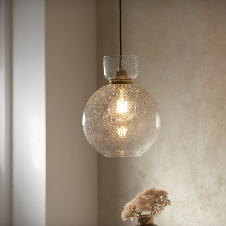 Endon 107948 1 Light Pendant Brass Plate &amp; Clear Bubble Glass (S)