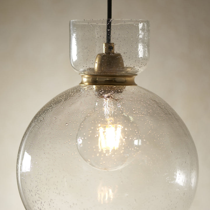 Nelson Lighting NL1407948 1 Light Pendant Brass Plate & Clear Bubble Glass