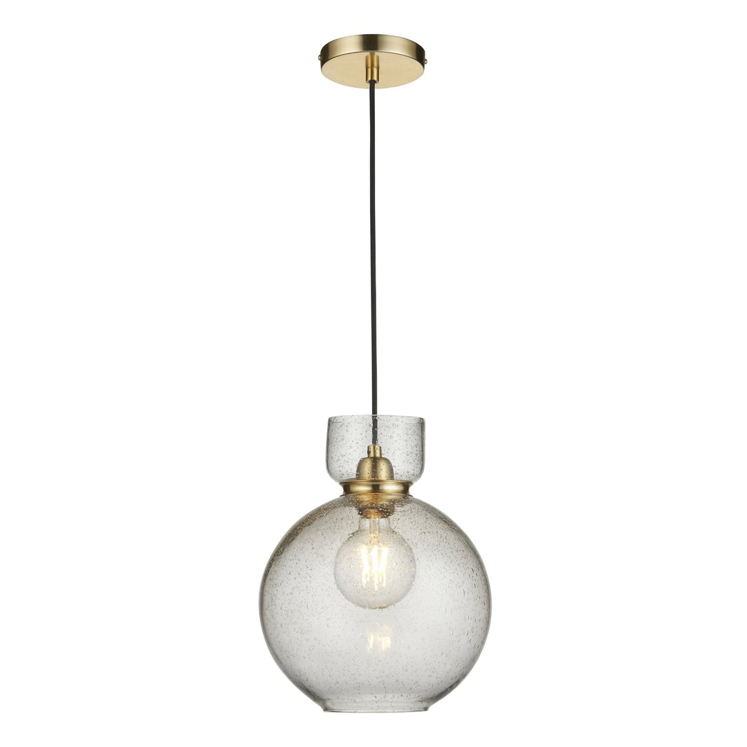 Nelson Lighting NL1407948 1 Light Pendant Brass Plate & Clear Bubble Glass