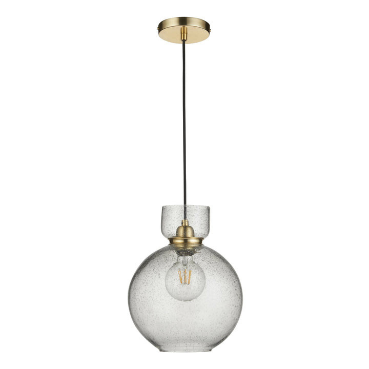 Nelson Lighting NL1407948 1 Light Pendant Brass Plate & Clear Bubble Glass