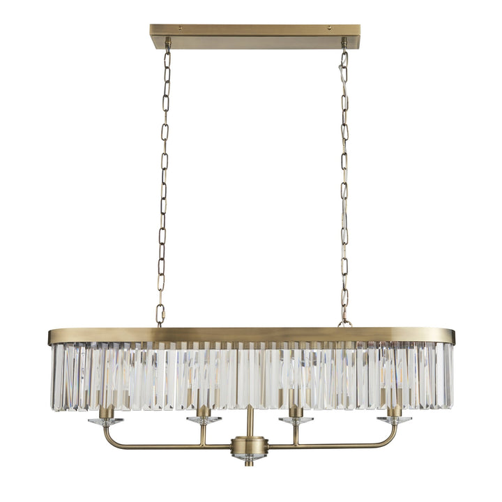 Nelson Lighting NL1410539 4 Light Pendant Antique Brass Plate & Clear Cut Glass