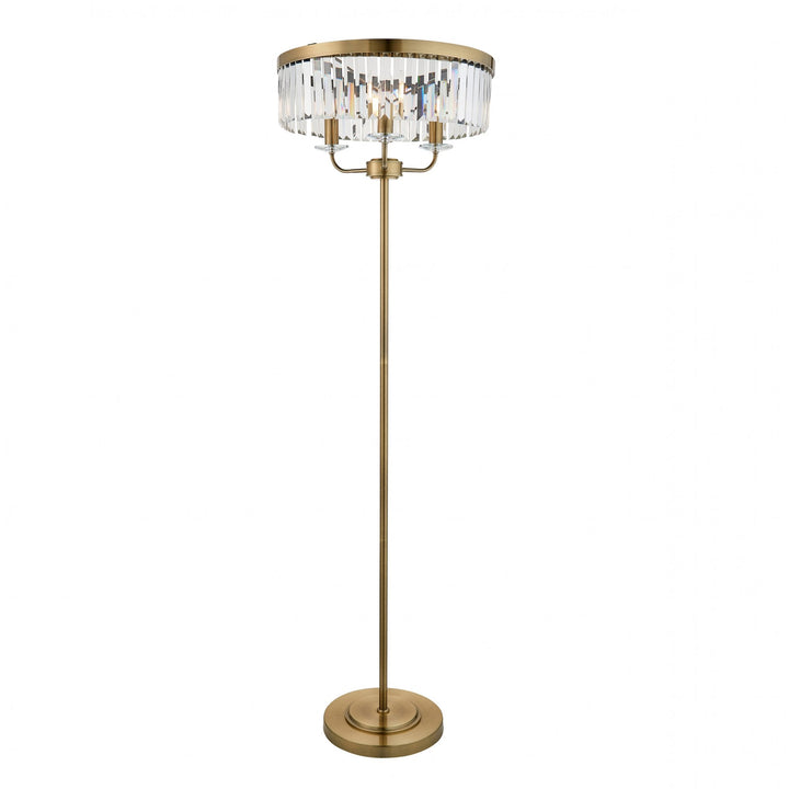 Nelson Lighting NL1410644 3 Light Floor Lamp Antique Brass Plate & Clear Cut Glass