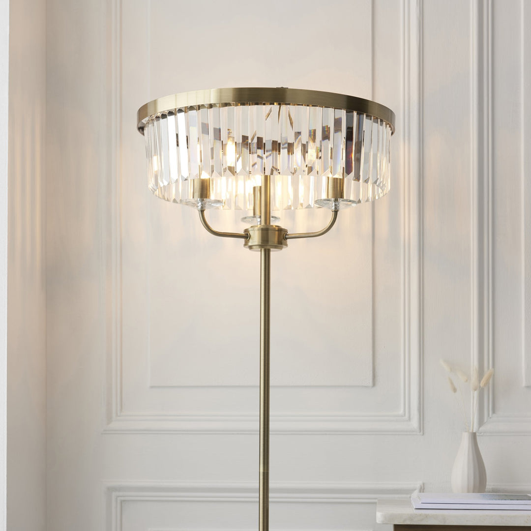 Nelson Lighting NL1410644 3 Light Floor Lamp Antique Brass Plate & Clear Cut Glass