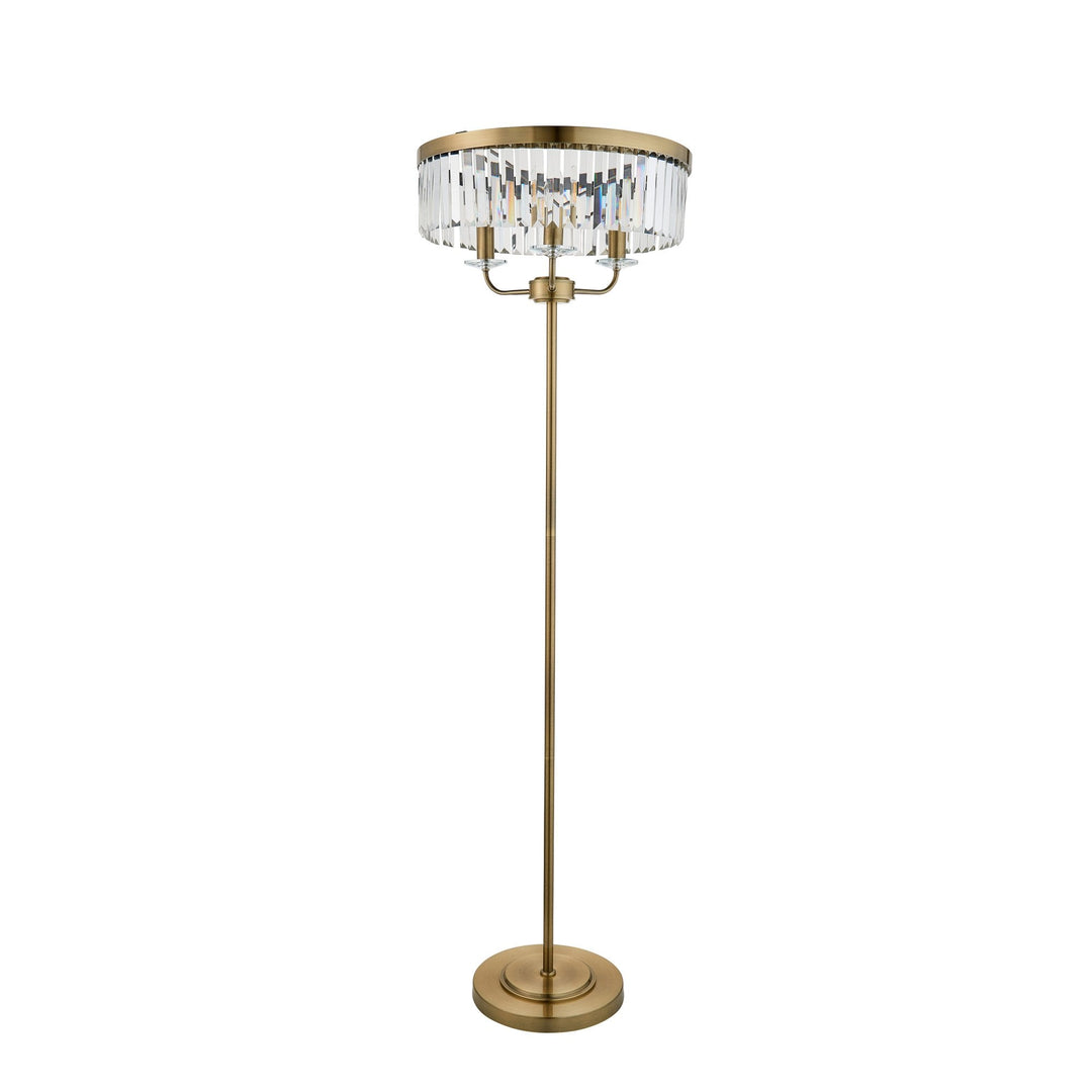 Nelson Lighting NL1410644 3 Light Floor Lamp Antique Brass Plate & Clear Cut Glass