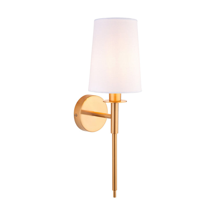 Nelson Lighting NL1410738 1 Light Wall Light With Shade Vintage Brass & Vintage White Fabr