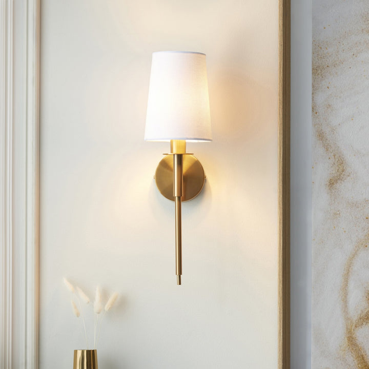 Nelson Lighting NL1410738 1 Light Wall Light With Shade Vintage Brass & Vintage White Fabr