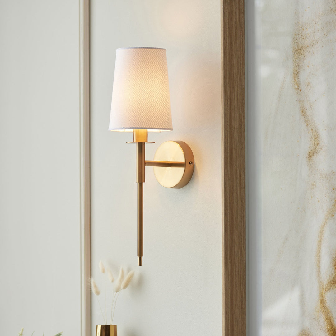 Nelson Lighting NL1410738 1 Light Wall Light With Shade Vintage Brass & Vintage White Fabr