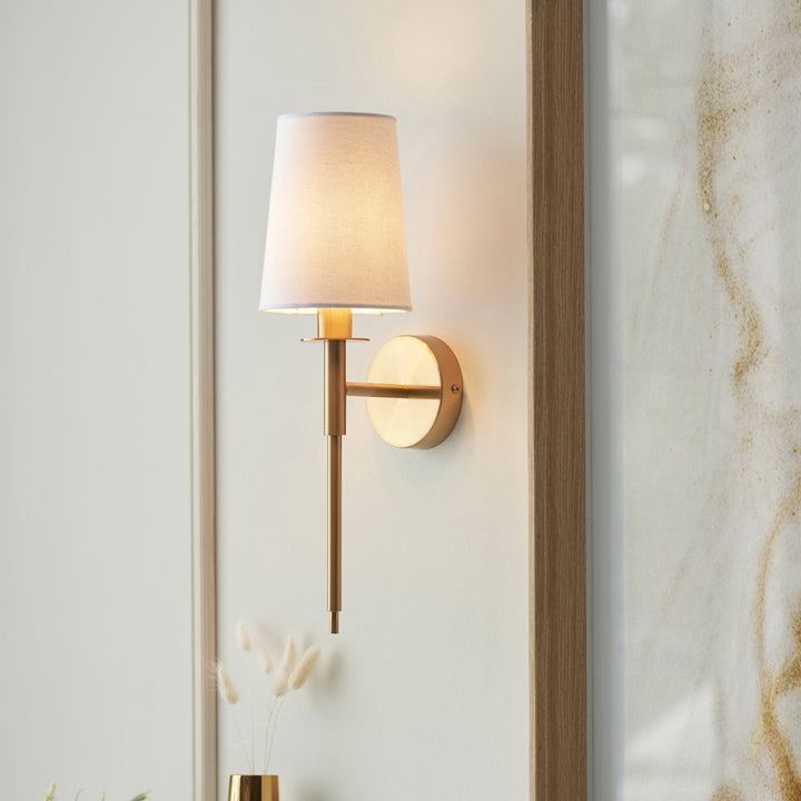 Nelson Lighting NL1410738 1 Light Wall Light With Shade Vintage Brass & Vintage White Fabr