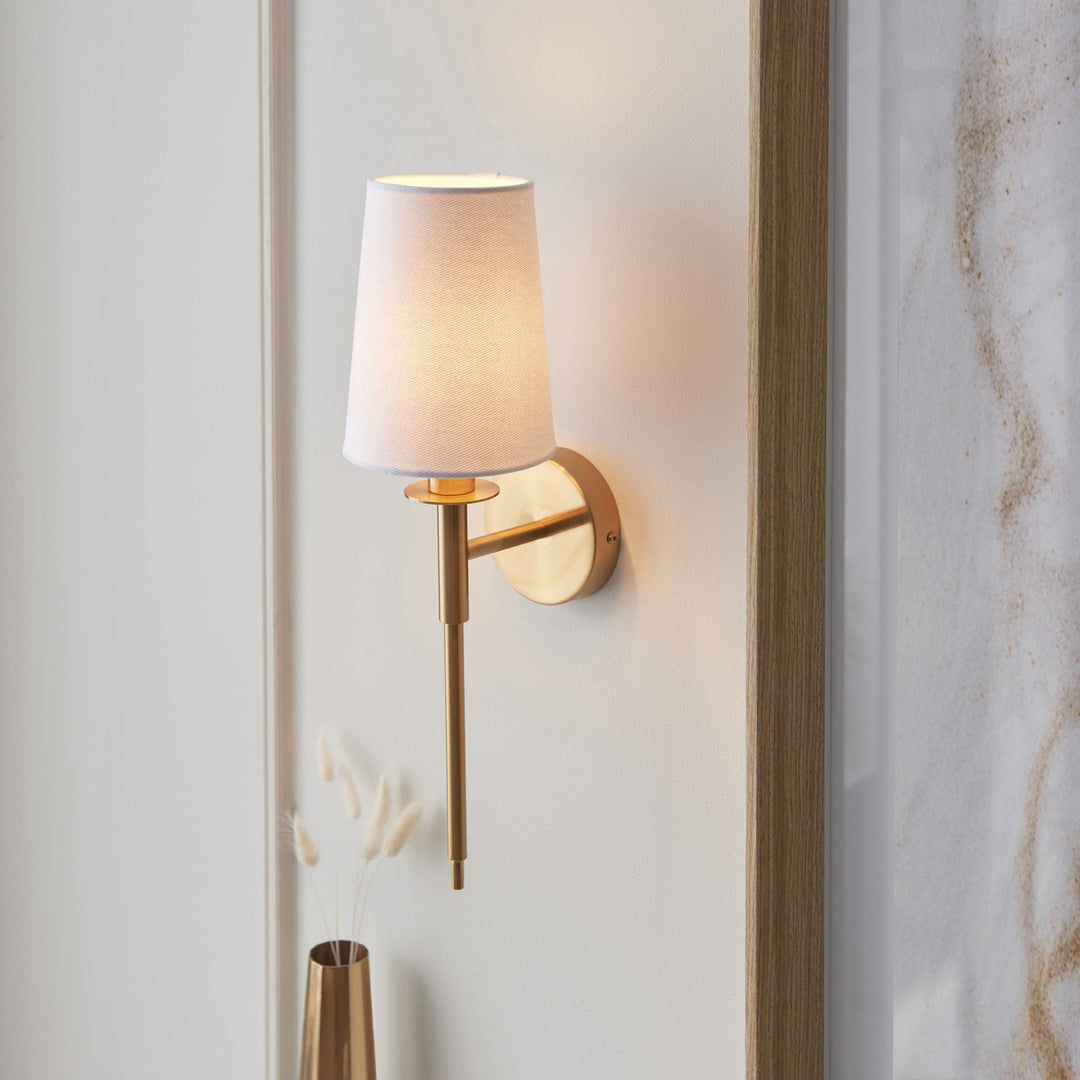 Nelson Lighting NL1410738 1 Light Wall Light With Shade Vintage Brass & Vintage White Fabr