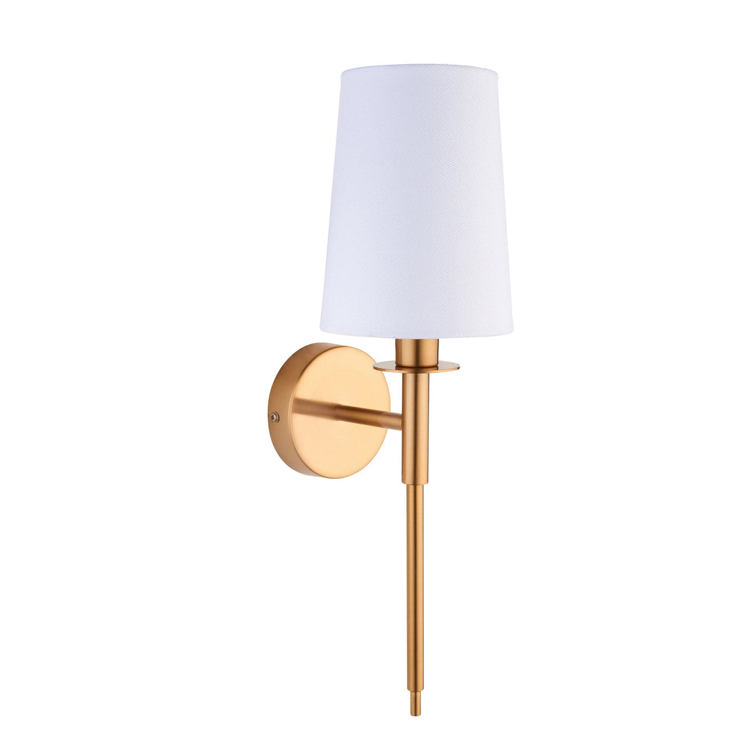 Nelson Lighting NL1410738 1 Light Wall Light With Shade Vintage Brass & Vintage White Fabr