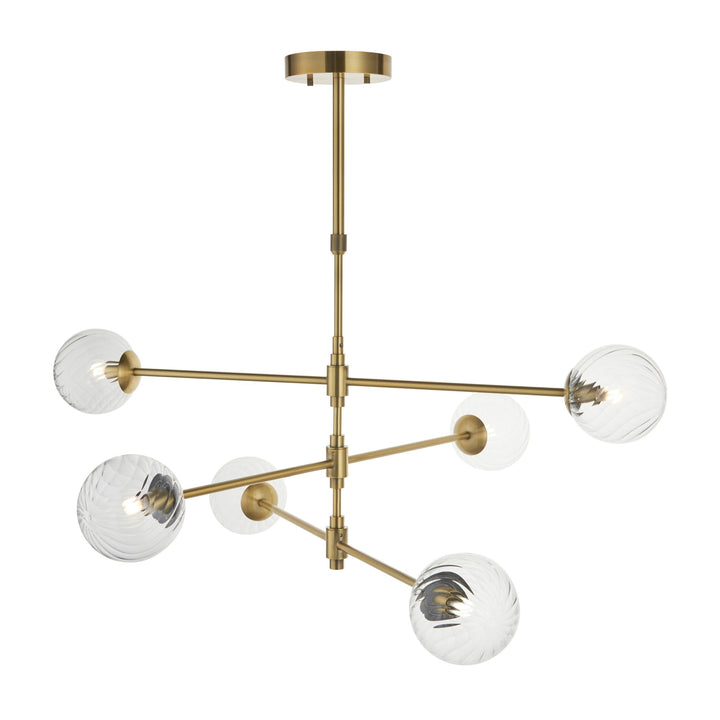 Nelson Lighting NL1414039 6 Light Pendant Brushed Aged Brass Plate & Clear Glass