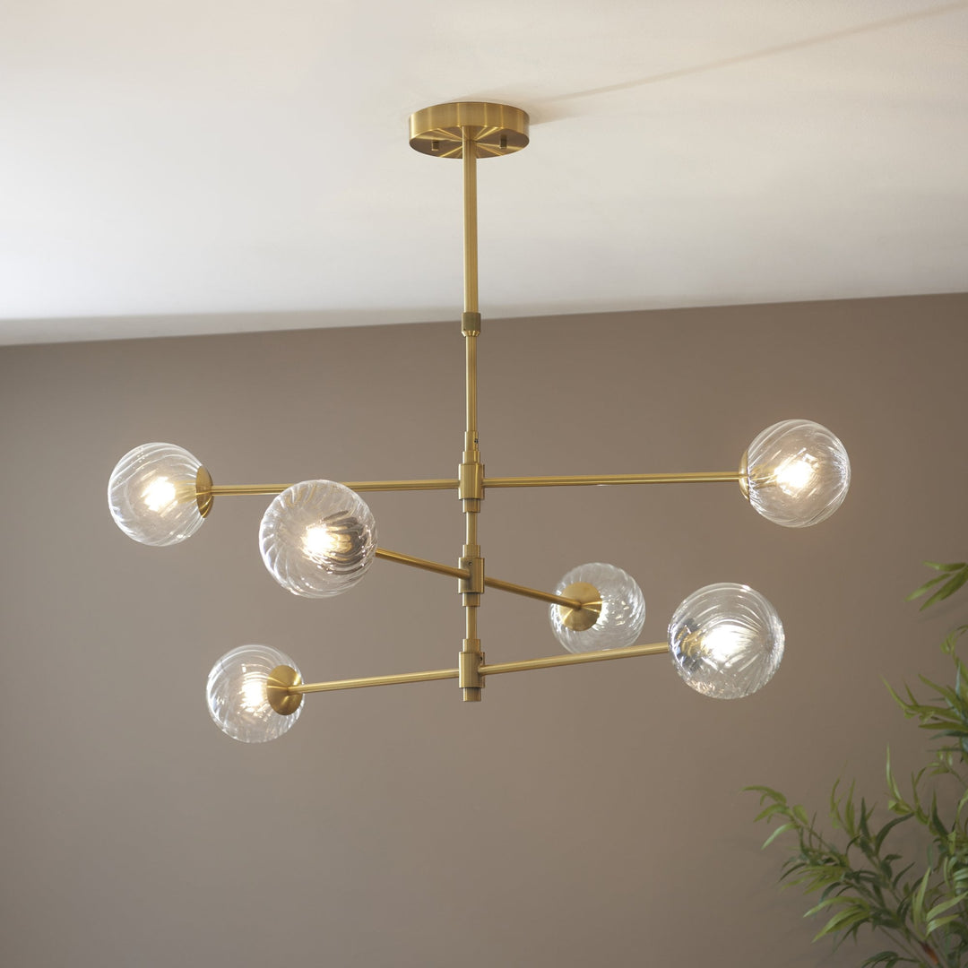 Nelson Lighting NL1414039 6 Light Pendant Brushed Aged Brass Plate & Clear Glass