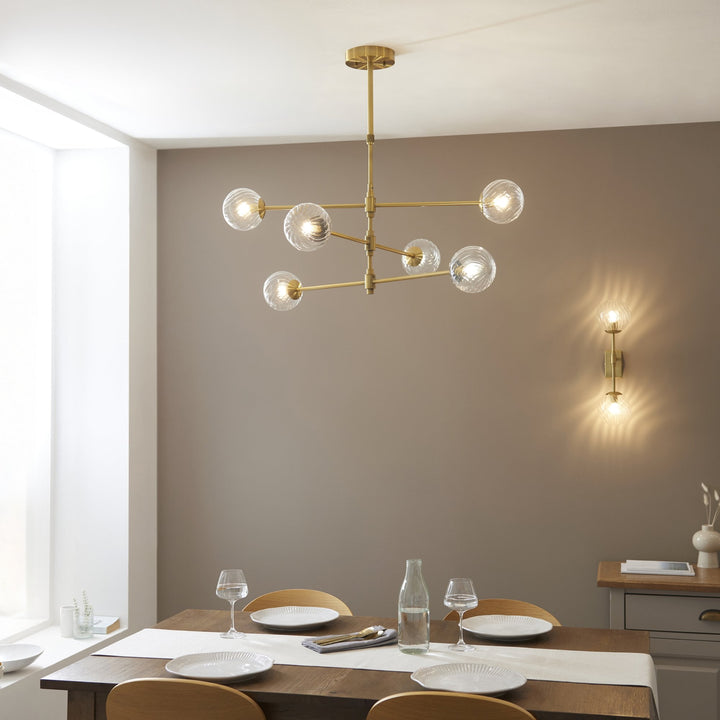 Nelson Lighting NL1414039 6 Light Pendant Brushed Aged Brass Plate & Clear Glass