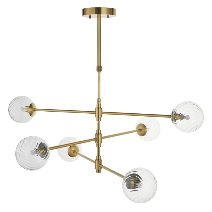 Nelson Lighting NL1414039 6 Light Pendant Brushed Aged Brass Plate & Clear Glass