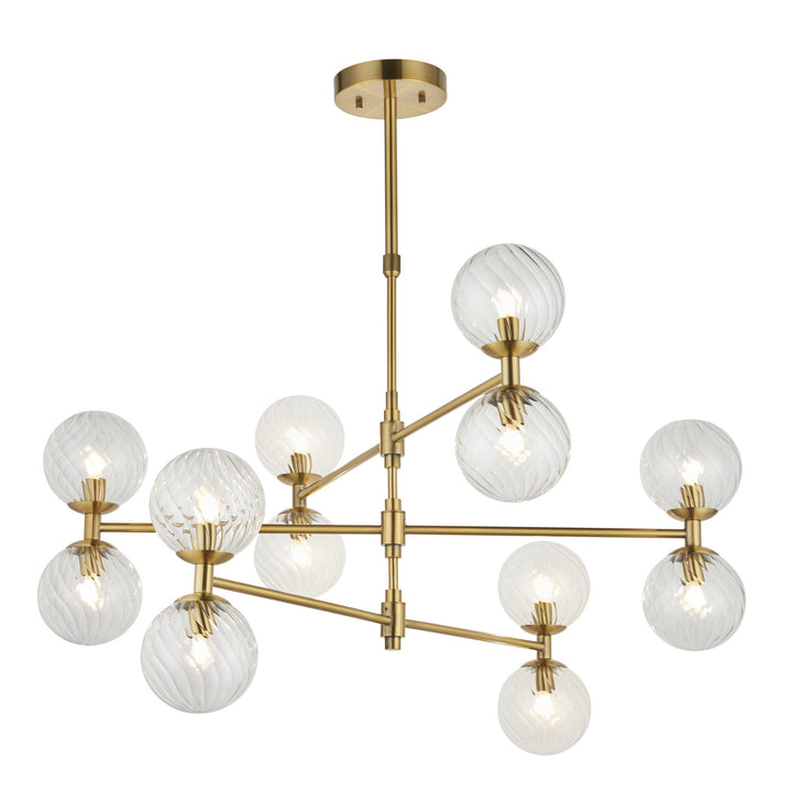 Nelson Lighting NL1414041 12 Light Pendant Brushed Aged Brass Plate & Clear Glass