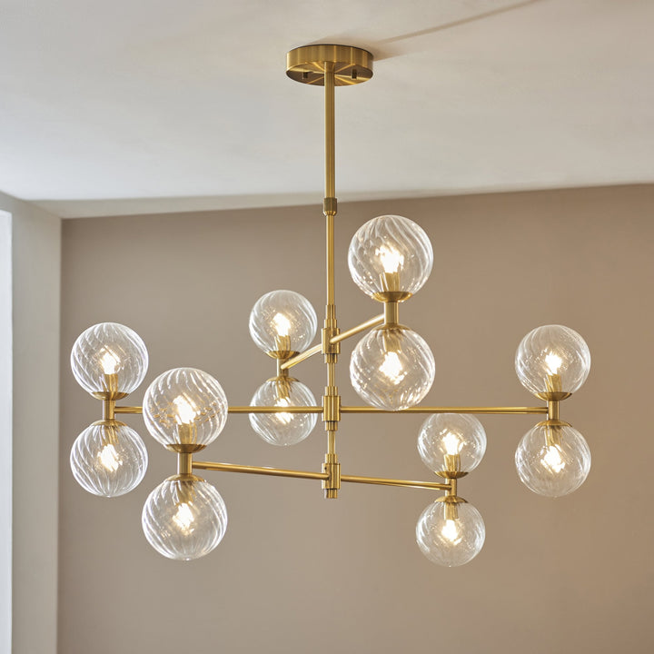 Nelson Lighting NL1414041 12 Light Pendant Brushed Aged Brass Plate & Clear Glass