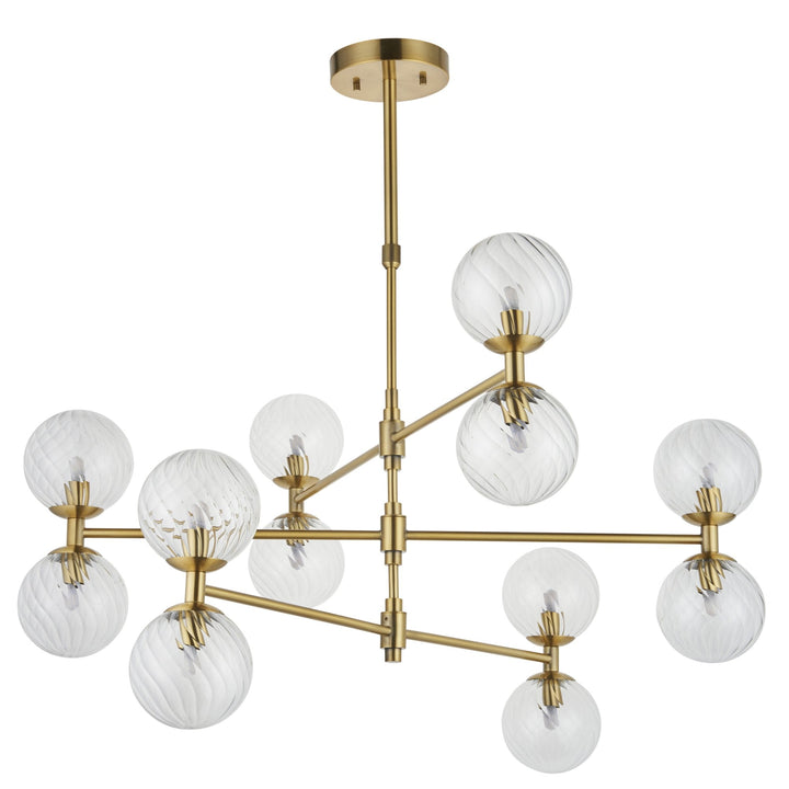 Nelson Lighting NL1414041 12 Light Pendant Brushed Aged Brass Plate & Clear Glass