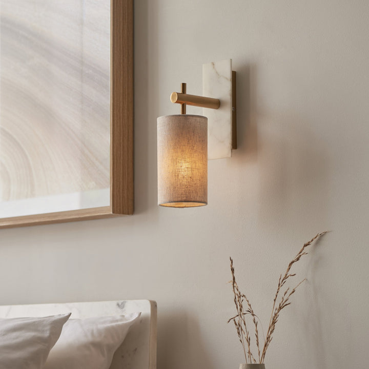 Nelson Lighting NL1414201 1 Light Wall Light With Shade Vintage Brass, White Marble Effect