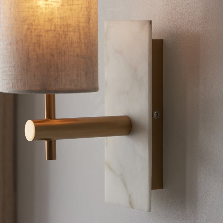 Nelson Lighting NL1414201 1 Light Wall Light With Shade Vintage Brass, White Marble Effect