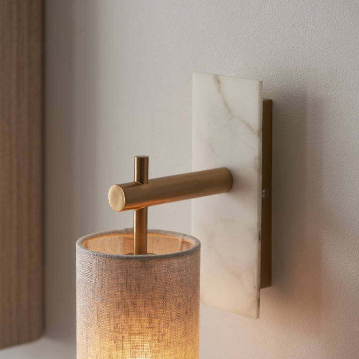 Nelson Lighting NL1414201 1 Light Wall Light With Shade Vintage Brass, White Marble Effect